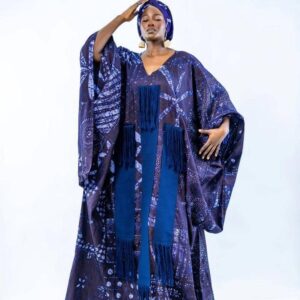 Adire Shredded Patch Vneck Maxi Dress