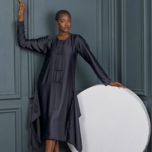 Asymmetrical Sleeved Midi Dress
