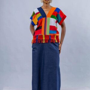 PATCH COMBO MIX DENIM MAXI DRESS