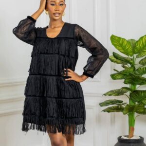 FRINGE MIX SLEEVED DRESS