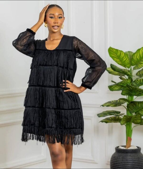 FRINGE MIX SLEEVED DRESS