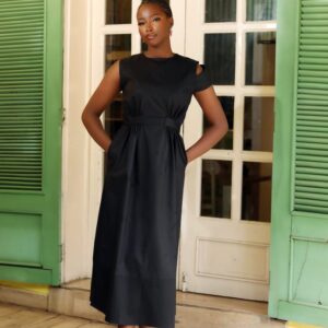 MIDI SLEEVELESS TIE-BELT DRESS